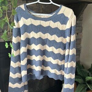Chevron Patterned Blue and Cream Sweater